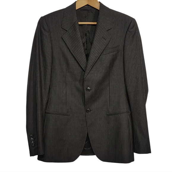 Mens Emporio Armani Pin Stripe Wool Suit Blazer Italy Black Wool Napoli Line - Picture 1 of 9
